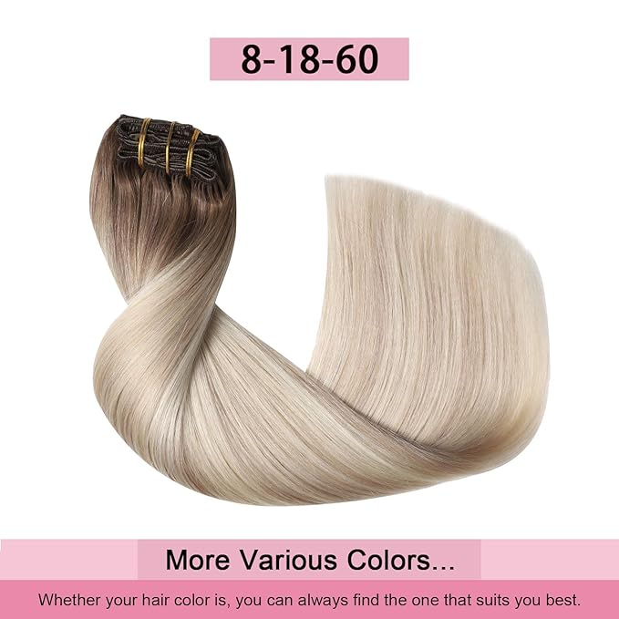 Pro2.0 Clip in Hair Extensions Real Human Hair 120g Thick 7pcs #8/60/18 Ash Brown to Ash Blonde Mix Platinum Remy Real Human Hair Extensions Clip ins 14inch Double Weft（#8/60/18-14inch）
