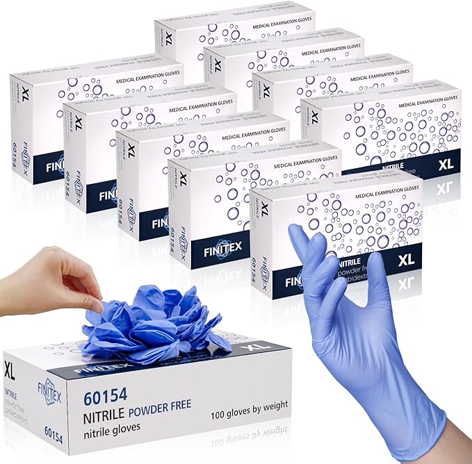 FINITEX Ice Blue Nitrile Exam Gloves - Powder-free, 1000 PCS Medical & Home Cleaning Gloves