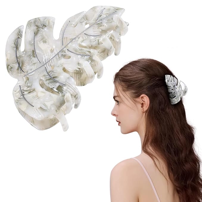 Grey Leaf Hair Claw Clip 3.5 Inch Strong Grip Hair Clip French Design Women Girls Hair Styling Accessories for Thick Thin Hair