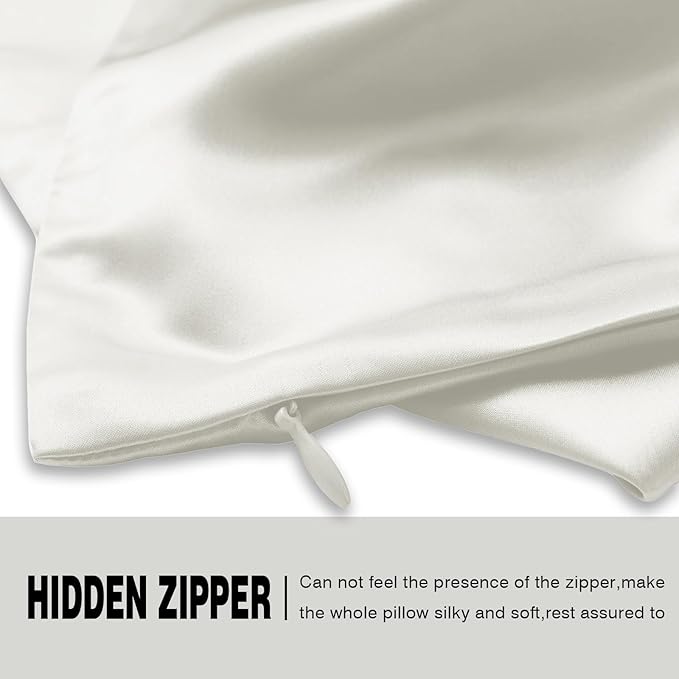 Mulberry Silk Pillow Cases for Hair and Skin Queen Size Silk Pillowcase with Zipper Soft Breathable Smooth Cooling Satin Silk Pillow Covers for Sleeping (Ivory,20"X 30",1Pcs)