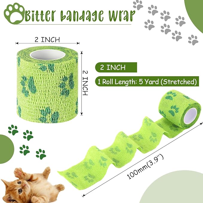 3 Rolls No Chew Bandage for Dogs Bitter Bandage Wrap for Dogs Wound Wrap (2 Inches X 5 yd,Green)