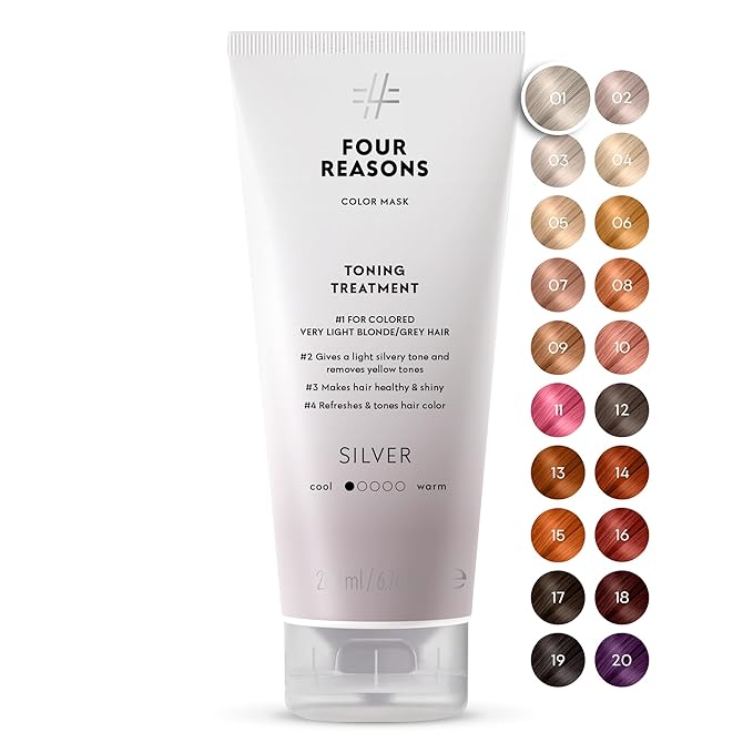 FOUR REASONS Color Mask - Silver - (27 Colors) Toning Treatment, Color Depositing Conditioner, Tone & Enhance Color-Treated Hair - Semi Permanent Hair Dye, Vegan and Cruelty-Free, 6.76 fl oz