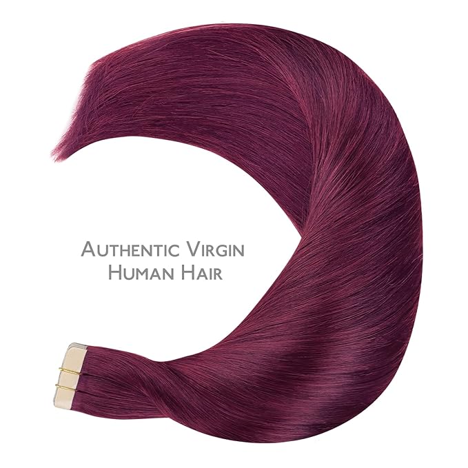 WENNALIFE Tape in Hair Extensions Human Hair Light Burgundy Tape in Extensions, 10pcs 30g 26 inch Remy Invisible Tape Ins Straight Colored Soft Real Human Hair Tape in Extensions Refill Set Extensions