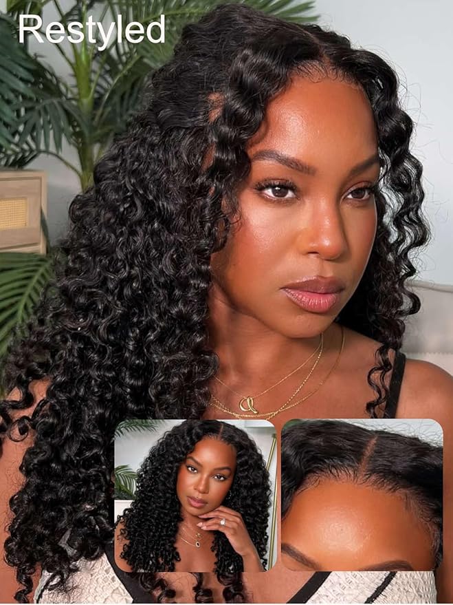 YIROO Burmese Bye Bye Knots Curly Wig Human Hair with Finger Coil Ends,Glueless Wig Human Hair Pre Plucked Pre Cut 7x5 Lace Front Wig Pre Bleached Wear and Go Beginner Friendly 150% Density 24Inch