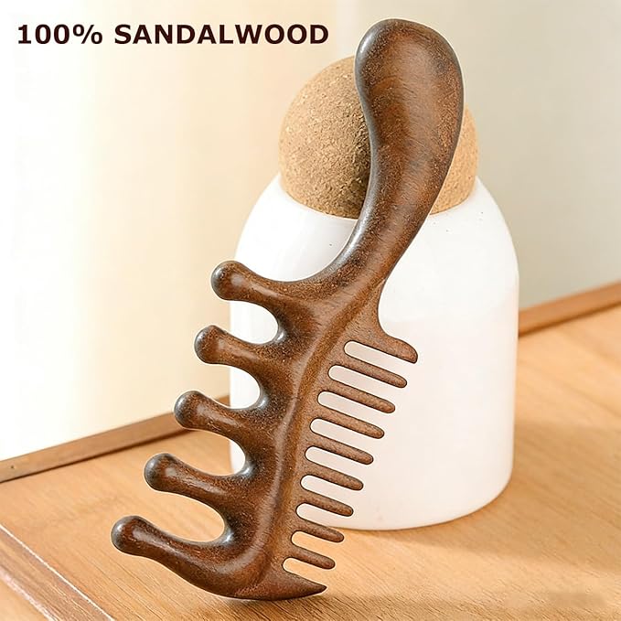 2 in 1 Wooden Comb for Scalp Massage Hair Growth, Wide & Fine Tooth Comb for Stress Relief, Gua Sha, Styling Hair, Scalp Massager Tool Upgrade