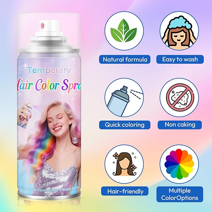 Black Temporary Hair Color Spray - Washable & Non-Sticky Hair Dye for Halloween, Cosplay, Parties-Safe for Kids, Women & Men - Quick-Drying & Easy to Wash Out(120ml)