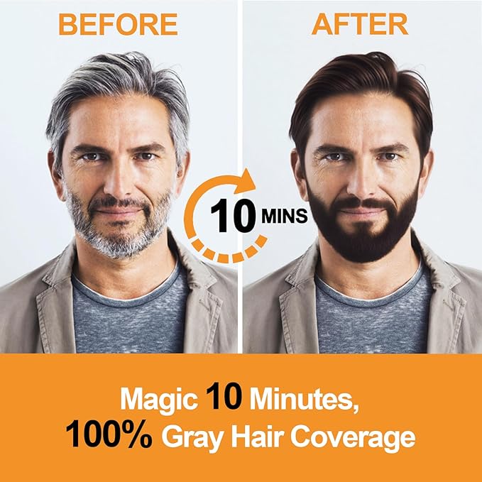 Men's Brown Beard Dye, Dark Brown Hair Dye for Gray Hair Coverage, 3 in 1 Hair Dye Shampoo, Mustache & Beard Dye for Men, Quick & Easy to Use at Home, Long Lasting Beard Color for Men 200ML