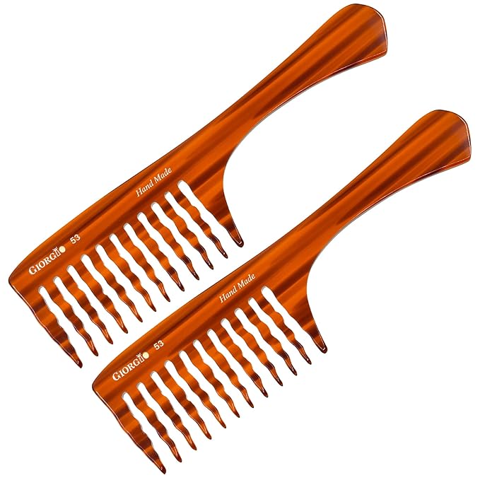 Giorgio G53 Wide Tooth Comb for Curly and Thick Hair - Handmade Detangler Rake Comb for Wet or Dry Hair, Hand Polished (8")