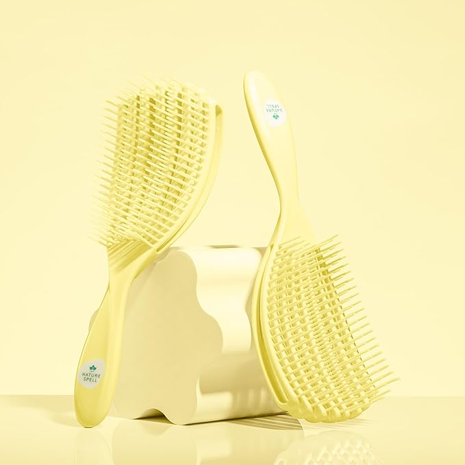 Nature Spell FlexiFlow Detangling Hair Brush, Flexible Strands for Gentle Brushing, Eliminates Knots & Reduces Breakage, Suitable for All Hair Types, Yellow