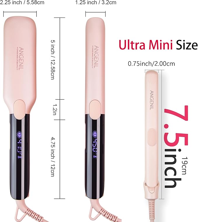 ANGENIL Ultra Mini Hair Straightener Flat Iron for Short Hair, 0.7 Inch Ceramic Dual Voltage Hair Straightener, Small Flat Iron Edges with Silicone Heat Resistant, Fast Heating (280℉- 320℉ -380℉)
