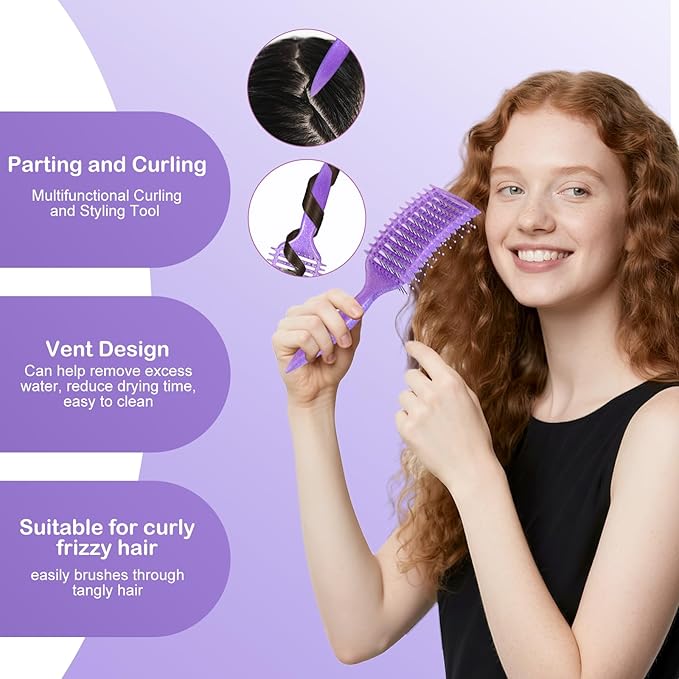 Curly Hair Brush & Curl Defining Brush – Easily Detangles Knots with Less Pulling – Styles Wet or Dry Hair, Tames Frizz for All Curl Types (Crystal Purple)