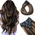 Balayage Clip in Hair Extensions Real Human Hair Straight Remy Human Hair Clip ins for Women, Natural Soft Human Hair, 8Pcs 120g, 22inch #1B/6/1B Balayage Natural Black to Chestnut Brown