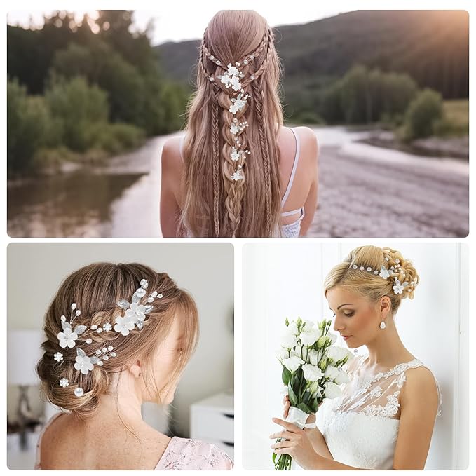 15Pcs Silver Pearl Hair Pins for Wedding Bridal White Flower Hair Pins Decorative, Silver Hairs Accessories Flower Pearl Hairs Clips Gifts for Women, Bridesmaid, Bridal, SilverA