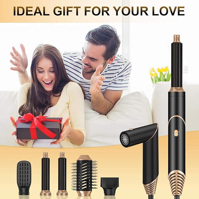 Hair Dryer Brush Set 6 in 1, Anluomania Blow Dryer Brush Foldable, Multi Negative Ionic Curl Hair Dryer Hair Styling Tools, Detachable Air Hair Styler Curling Iron for Curling, Drying, Straightening