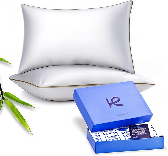 Kickoff Viscose Bamboo Pillowcase, King, Set of 2, 100% Organic Hidden Zippered Viscose Bamboo Pillow Case King Size, Cooling Pillow Cover for Hot Sleepers (20"x40", Trimmed, Iced Latte)