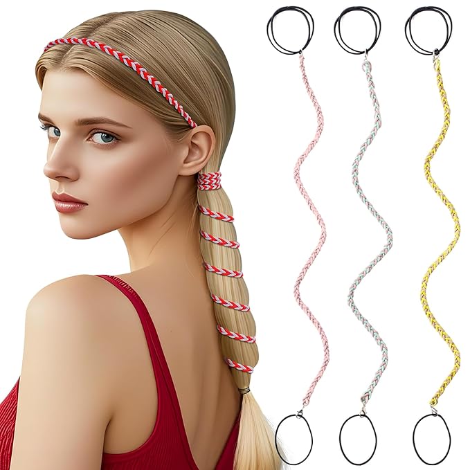 3 Packs Ponytail Holders Hair Ties for Women, Spiral Pony Tails Elastic Braided Hair Holders for Gym Swimming Sports (3pcs16"colorful16)