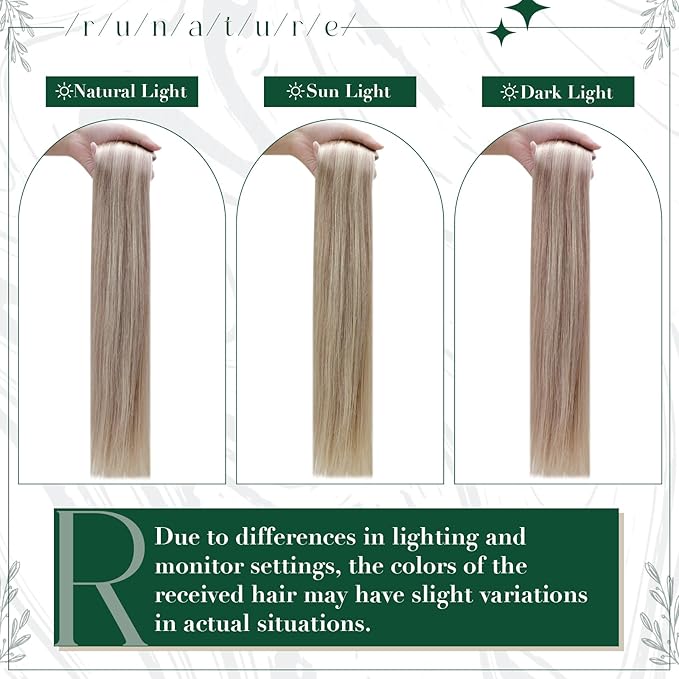 RUNATURE Clip in Hair Extensions Real Human Hair, Blonde Hair Extensions Clip Ins, Double Weft Human Hair Clip in Extensions, Remy Natural Hair, 16 Inch 50g 3pcs #19P60 Grey Blonde Highlights