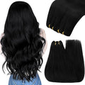 YoungSee Weft Hair Extensions Human Hair Black Sew in Extensions Jet Black Human Hair Extensions Sew in Bundles Soft and Silky Remy Hair 14Inch 100g
