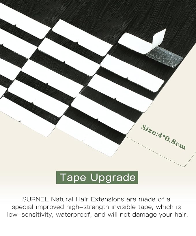 SURNEL Injected Tape in Extensions Human Hair 18 Inch Natural Black Seamless Remy Invisible Tape in Extensions 20 Pcs 40g(#1B,18)