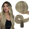 Full Shine Insert Tape in Hair Extensions Color 4 Medium Brown Fading To 7 Brown and 80 Blonde Hair Extensions 24 Inch Invisible Virgin Tape in Extensions Intact Aligned Cuticles 10Pcs 25Grams