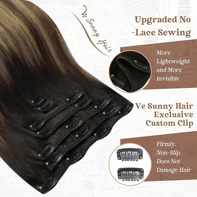 Ve Sunny 24 Inch Hair Extensions Real Human Hair Clip ins Balayage Clip in Hair Extensions Remy Hair Extensions Clip ins for Daily Use 120g