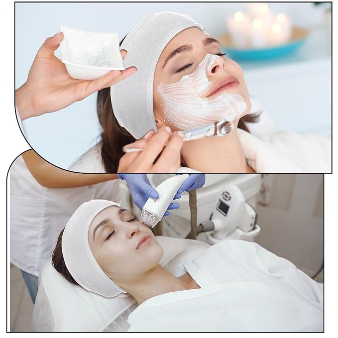 30 Pcs Spa Headband, Facial Head Wrap for Women Adjustable Makeup Stretch Towel with Tape Fit Face Washing Shower Facial Mask Yoga(White)