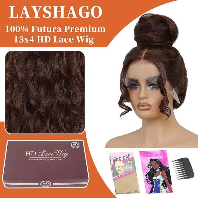 Synthetic Lace Front Wigs Pre Plucked 13x4 HD Lace Long Wavy Auburn 100% Futura Premium Wigs For Black Women Ready to Wear Beginner Friendly 26 Inch Daily Party Use