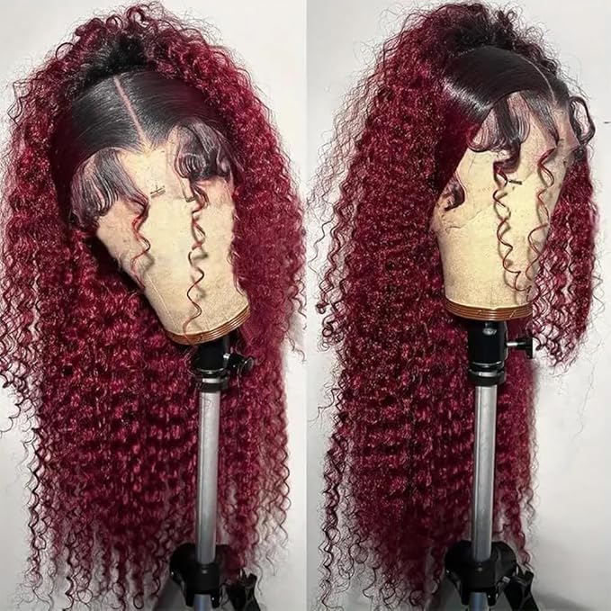 Burgundy Wig Human Hair Deep Wave 13x6 Lace Front Wigs Human Hair 250% density Pre Plucked 1B 99J Deep Wave Wigs Human Hair Wet and Wavy Curly Ombre Lace Frontal Wig Human Hair