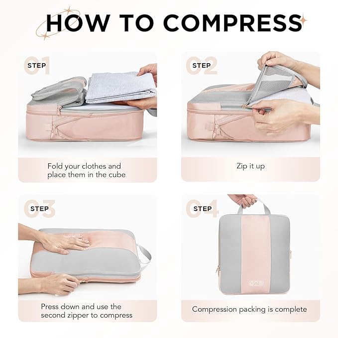 OlarHike 8 Set Compression Packing Cubes,Christmas Gifts for Women Mom Girl,Compressible Expandable Luggage Clothes Organizer for Travelers,Airplane/Cruise/Car/Train Travel Essentials(Beige)