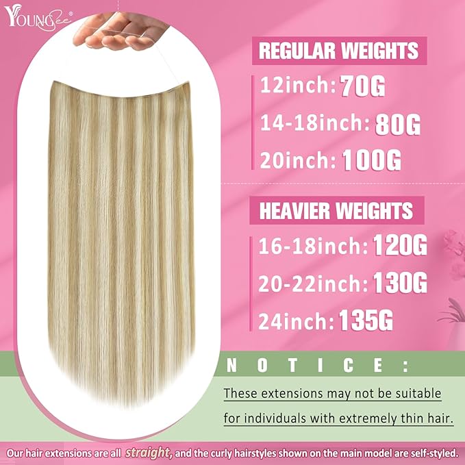 YoungSee Wire Hair Extensions Balayage Wire Human Hair Extensions Balayage Medium Brown Mix Caramel Blonde Fish Line Extension for Women 12 Inch 70g