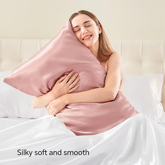 BEDELITE Satin Pillowcase with Zipper, Rose Pink King Size Pillow Cases Set of 2, Super Soft and Cooling Similar to Silk Pillow Cases, Gift for Women Men(20x40 Inches)