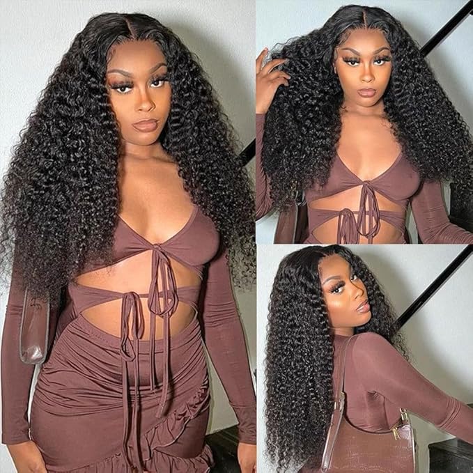 28 Inch Deep Wave Lace Front Wigs Human Hair 250% Density 13x6 HD Transparent Lace Frontal Wigs Human Hair Curly Wigs for Women Pre Plucked with Baby Hair Natural Color