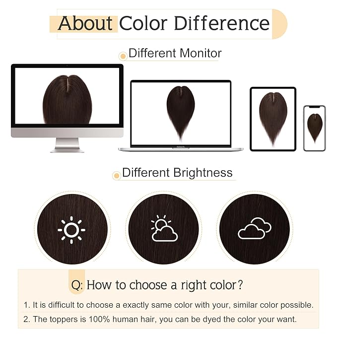 SEGO Human Hair Toppers for Women With Thinning Hair, 7 * 13CM Silk Base 100% Real Human Hair Clip in Top Wiglet Hairpieces -6 Inch No Bangs Dark Brown
