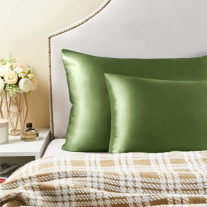 BEDELITE Satin Pillowcase for Hair and Skin, Super Soft and Cooling Similar to Silk Pillow Cases 2 Pack with Envelope Closure, Gift for Women Men(20"x30" Queen Size, Cedar Green)