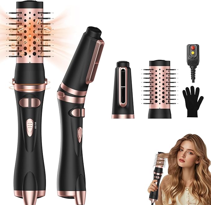 2 in 1 Rotating Hair Dryer Brush, Thermal Blow Brush Set Auto Rotating 360° Drying, Oval Volumizer Detachable Heated Hot Air Brush for Curling Volumizing & Drying Hair (Black)