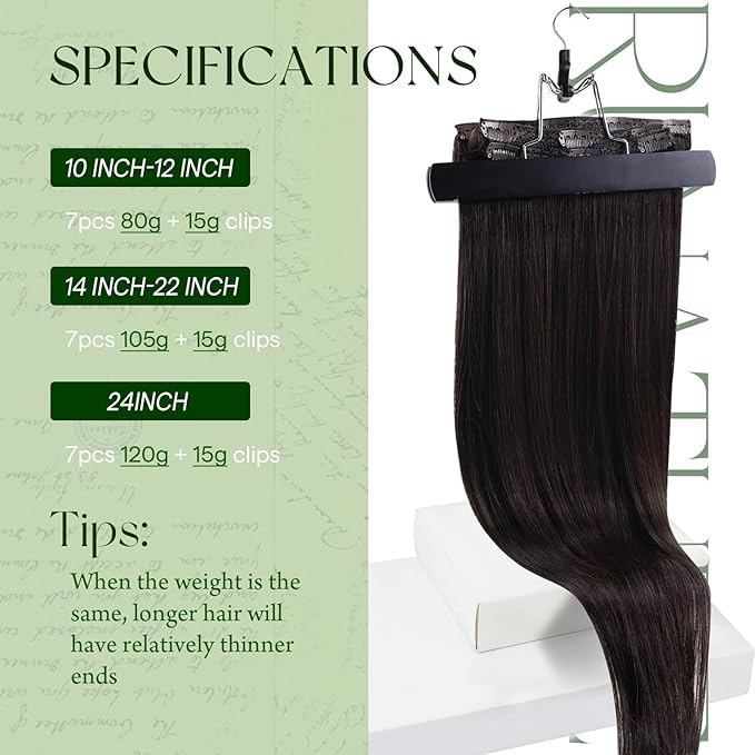 RUANTURE Dark Brown Clip in Hair Extensions Human Hair, Real Remy Hair Extensions, Human Hair Clip Ins, Double Weft Thick Hair, Tangle-free, Add Hair Volume,16 Inch 120g 7pcs #2 Darkest Brown