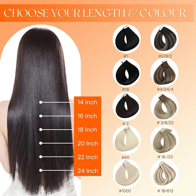 Full Shine Machine Remy Tape in Hair Extensions 20 Inch Color 4/24/4 Brown Fading to Blonde and Brown Real Skin Weft Tape in Extensions Human Hair 50G Double Sided Brazilian for Wedding 20Pcs