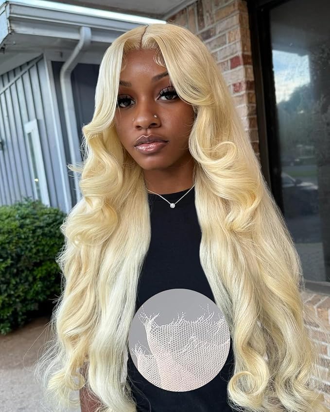 Real Hd 613 13x6 Lace Front Wig Human Hair Pre Plucked Bleached Knots 200% Density 0.10mm Ultra-Thin Invisible Lace Blonde Wig Human Hair Body Wave For Women 28 Inch