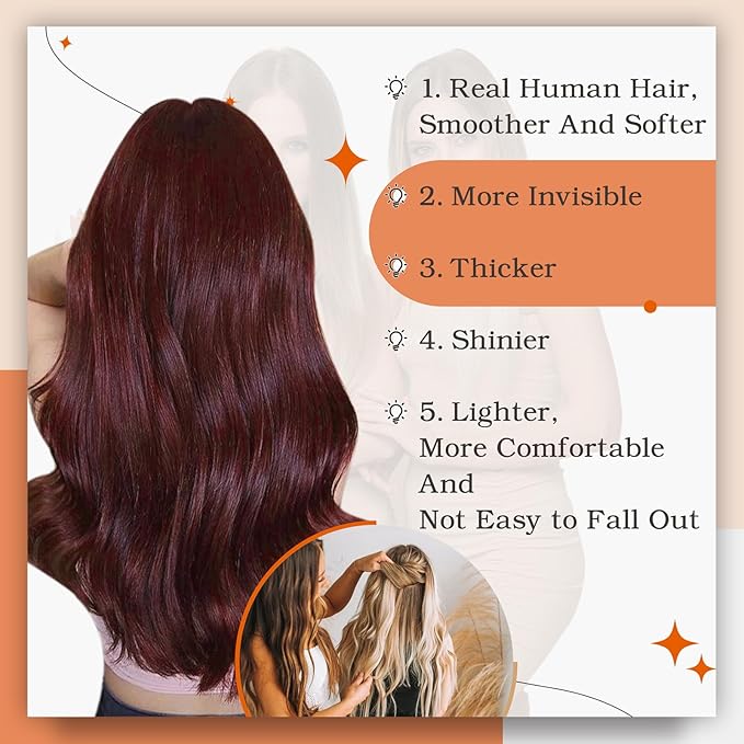 Full Shine Tape ins Human Hair Extensions Wine Red 99J Seamless Skin Weft Tape in Hair Extensions 12Inch Invisible Remy Human Hair 30Gram 20Pcs Add Volume Real Hair for Party Natural