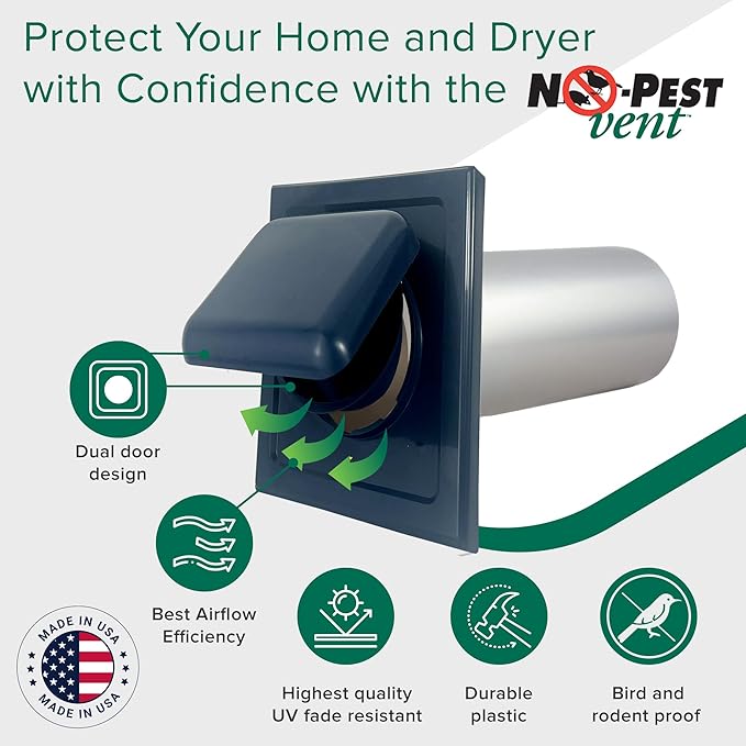 NO-PEST VENT, Exclusive Dual Door Dryer Vent Cover Outdoor 4 inch with Collar, Made in USA w Highest UV Resistant Plastic in any Outdoor Vent Cover (Deep Ocean Blue, 4" Plastic WIth Collar)