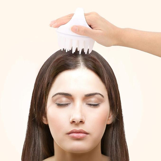 BTYMS Silicone Scalp Scrubber Shampoo Brush With Extra Long Bristles, Hair Massager for Growth & Dandruff Removal - White