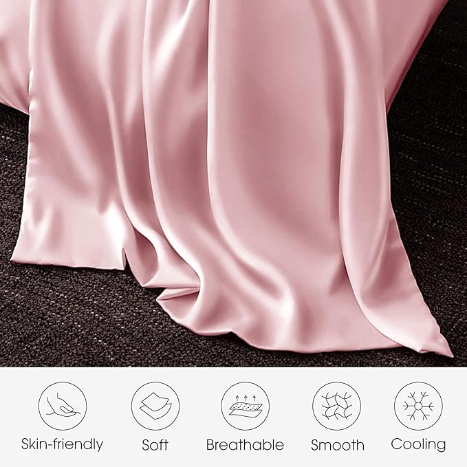 100% Silk Pillow Cases 2 Pack Queen Size Mulberry Silk Pillowcase for Hair and Skin Set of 2 Highest Grade 6A Silk Soft Breathable Cooling with Hidden Zipper, Pink