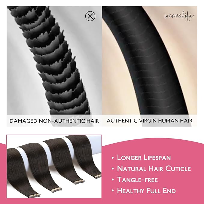 WENNALIFE Tape in Hair Extensions Human Hair Dark Brown Tape in Extensions, 10pcs 30g 20 inch Remy Invisible Tape Ins Straight Colored Soft Real Human Hair Tape in Extensions Refill Set Extensions