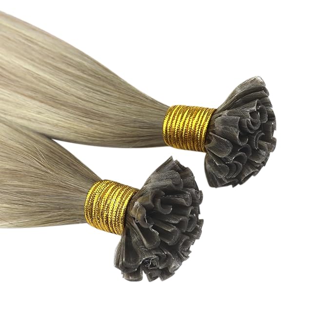 YoungSee U Tip Hair Extensions Human Hair Balayage Ash Blonde with Platinum Blonde Hair Extensions Utips Human Hair Blonde 22In 1G/S 50G