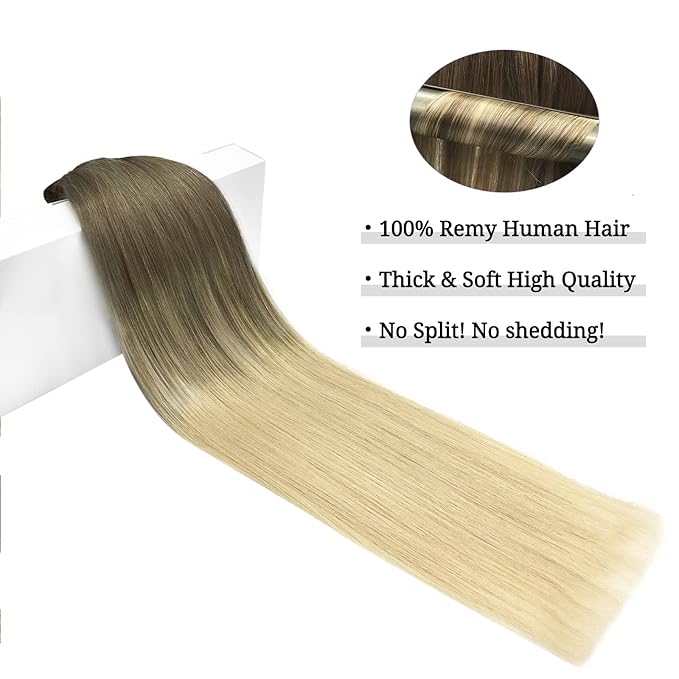 DOORES Human Hair Extensions, Ash Brown to Platinum Blonde 24 Inch 7pcs 120g, Remy Hair Extensions Clip in Human Hair Extensions For Women Clip in Natural Hair Extensions Thick Silky Straight
