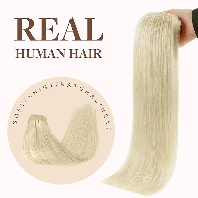 GOO GOO Clip in Hair Extensions Real Human Hair, Remy Human Hair Extensions Clip ins for Women, Natural Human Hair, 20inch 150g 7Pcs, 60A Platinum Blonde