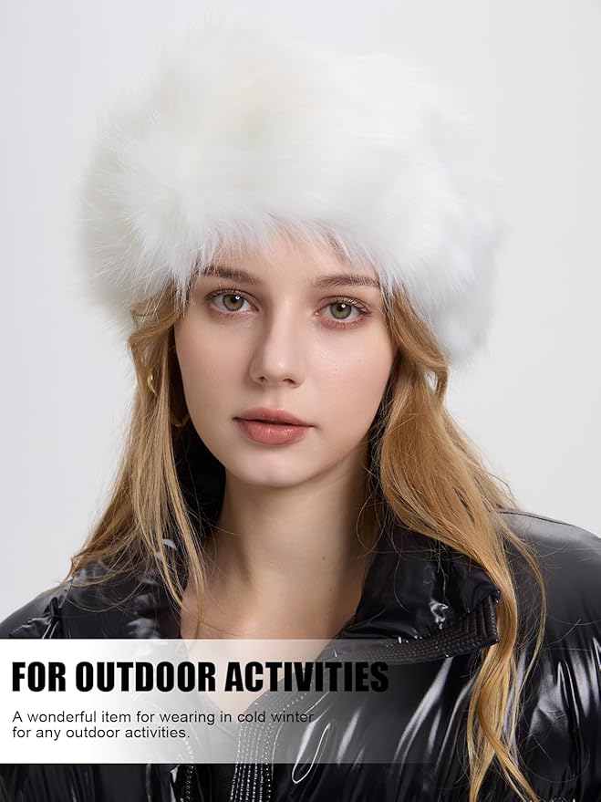 Faux Fur Headband for Women Elastic Fuzzy Thick Earmuffs Winter Headwrap Ear Muffs Furry Ear Warmers Cold Weather (Silver)