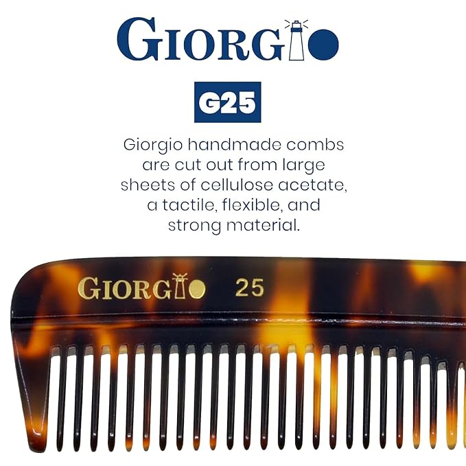 Giorgio G25 FineTooth and WideTooth Pocket Comb - Hair Styling Comb for Men and Women, Handmade Beard Combs for Men, Barber Combs, for Grooming,Saw Cut and Polished