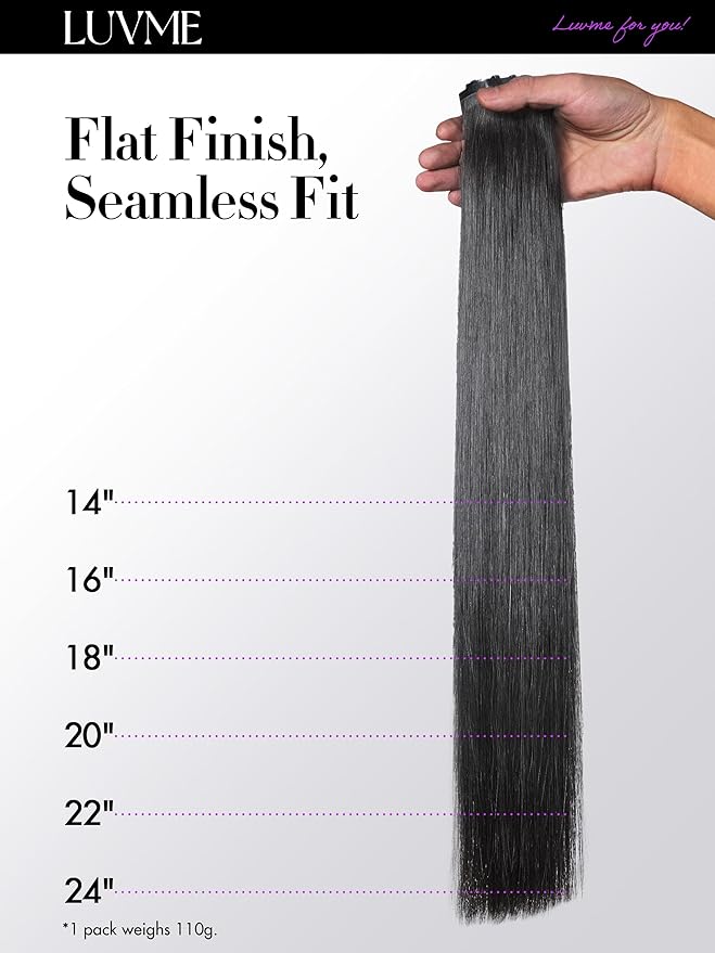LUVME Silky Straight Seamless 110g 7Pcs Clip in Hair Extensions Full Max with 20inch Remy Human Hair Extensions, Natural Black 100% Real Soft Human Hair