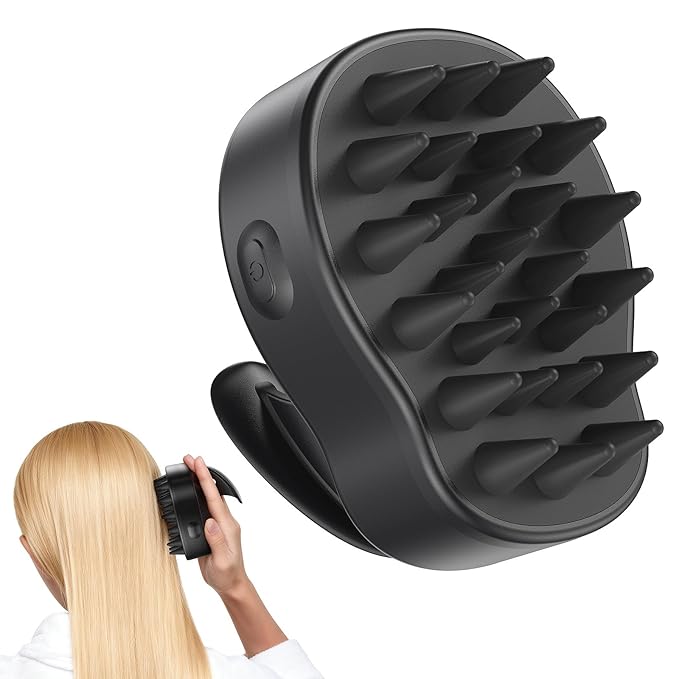 Electric Scalp Head Massager Cordless Hair Massage Waterproof Head Massager 3-Level Vibration Wet & Dry Use for Thick Thin Curly Hair Care Black